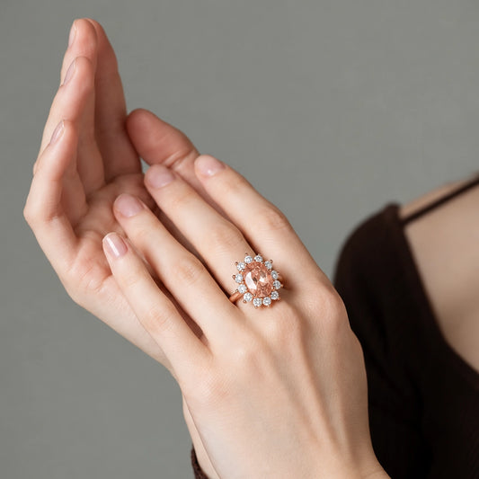 Peach Oval Floral Halo Ring