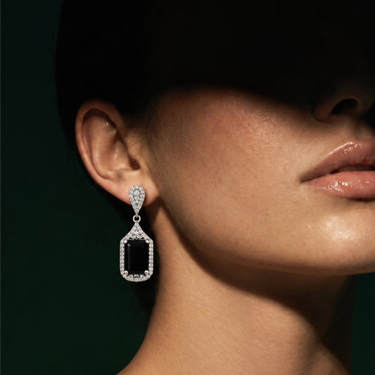 Black Emerald-Cut Drop Earrings