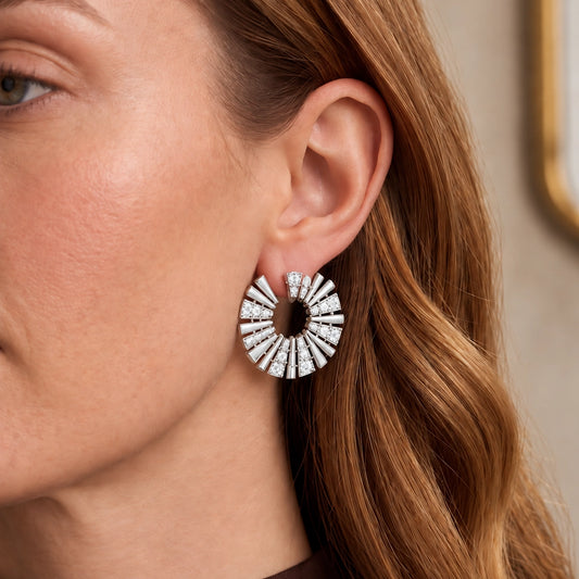 Diamond-Fan Statement Earrings