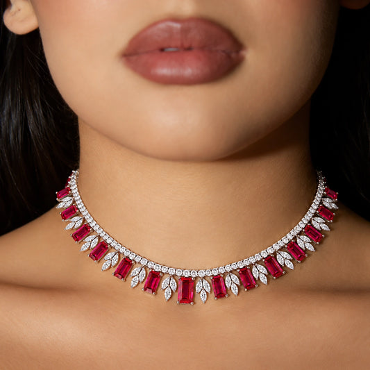 Ruby Red Tennis Statement Necklace