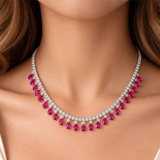 Pink Pear-Drop Statement Necklace